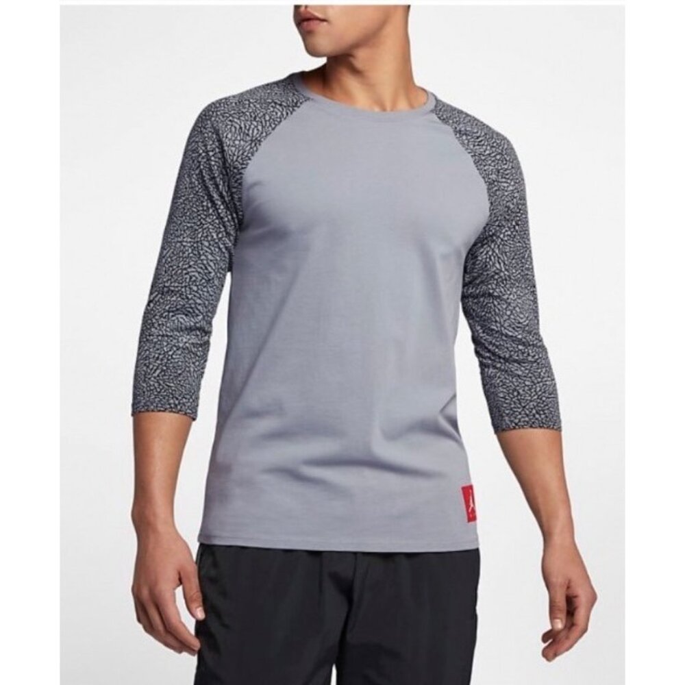 Air Jordan 3 Black Cement Size 3XL Raglan Sleeve Tee Mens NWT Gray 3/4 Sleeve